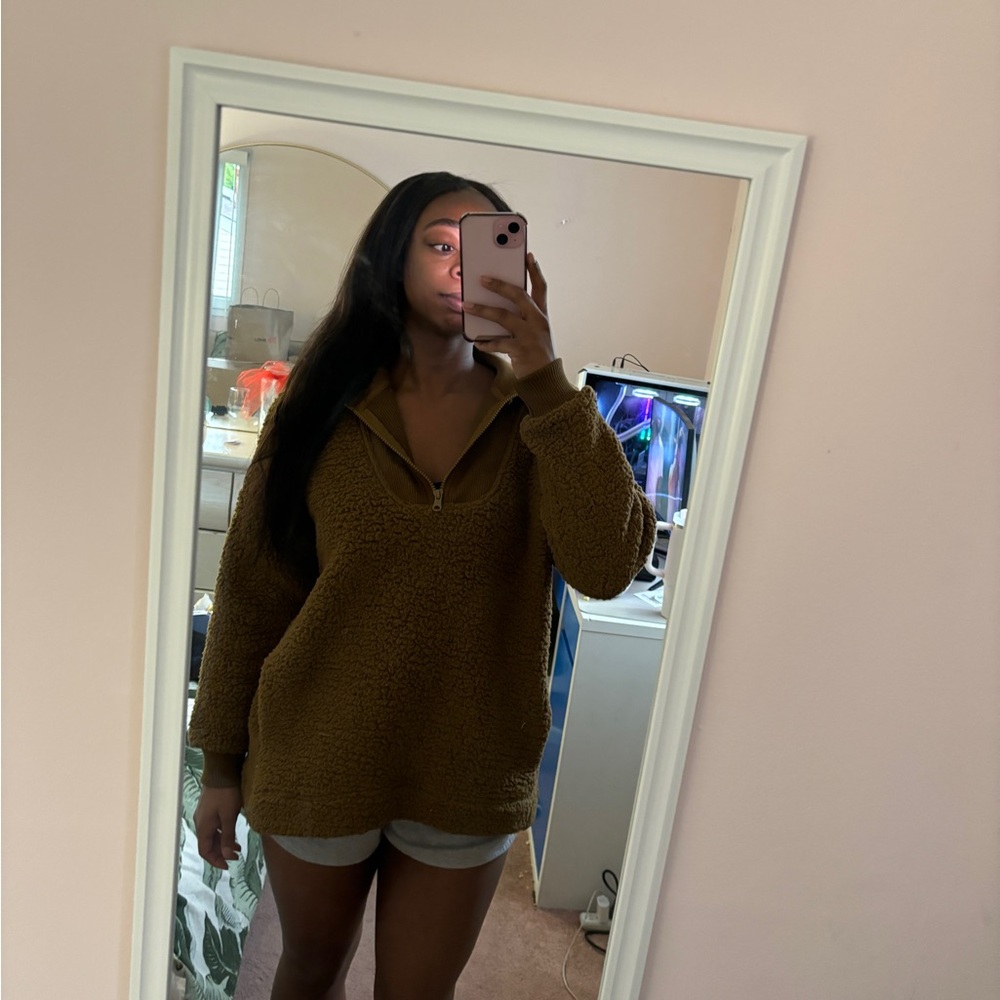 Aerie Brown Oversized Polo Collar Sweatshirt